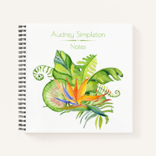 Tropische Blume Wasserfarbe Blätter Platz   Notizbuch