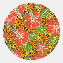 Tropische Blume Wild Tiger Muster Runder Aufkleber