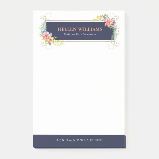 Tropische Blume Wirbler Goldrahmen Post-it Klebezettel (Vorderseite)