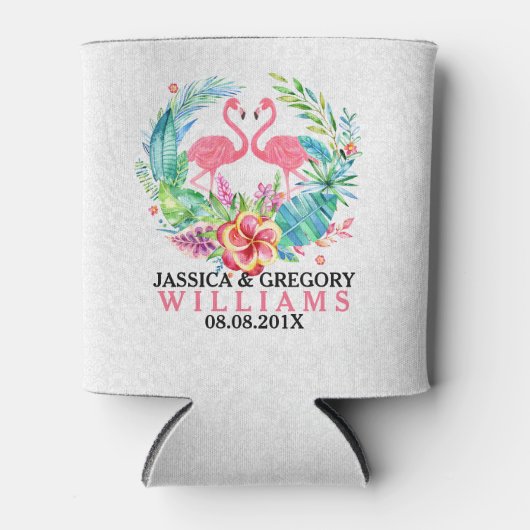 Tropische Blume Wreath & Flamingos Dosenkühler (Vorderseite)