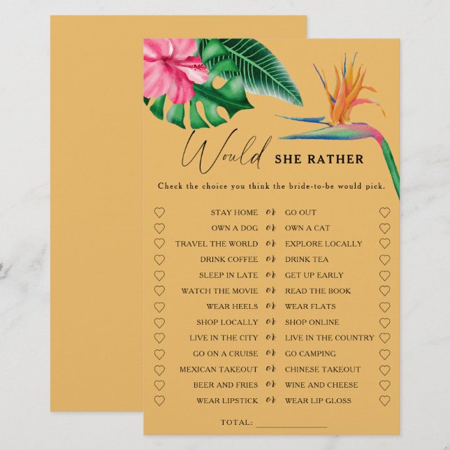 Tropische Blume - Würde sie lieber Brautparty (Vorne/Hinten)