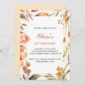 Tropische Blume zum ersten Geburtstag Einladung (Vorne/Hinten)