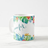 Tropische Blumen2 versahen individueller Name mit Kaffeetasse (Vorderseite Links)