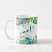 Tropische Blumen2 versahen individueller Name mit Kaffeetasse (Links)