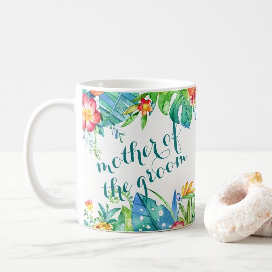 Tropische Blumen2 versahen kundenspezifische Kaffeetasse (Mit Donut)