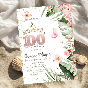 Tropische Blumen Blätter Diamanten 100. Geburtstag Einladung