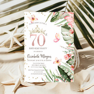Tropische Blumen Blätter Diamanten 70. Geburtstag Einladung