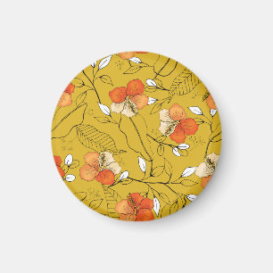 Tropische Blumen Blätter: Exotische Tapete. Magnet