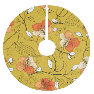 Tropische Blumen Blätter: Exotische Tapete. Polyester Weihnachtsbaumdecke