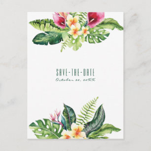 Tropische Blumen Blätter Floral Chic Hochzeitseinl Ankündigungspostkarte