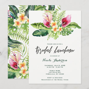 Tropische Blumen & Blätter Florales Hochzeits-Lunc Einladung