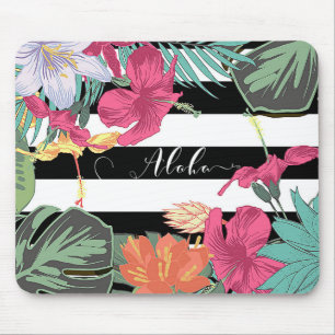 Tropische Blumen Blüten Blätter Chic Botanisch Mousepad