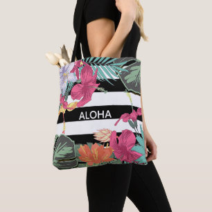 Tropische Blumen Blüten Blätter Schick Botanisch Tasche