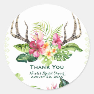 Tropische Blumen Boho Rustikal Geweihe Brautdusche Runder Aufkleber