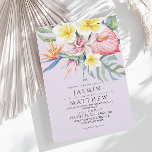 Tropische Blumen Botanische Lila Hochzeit Einladung