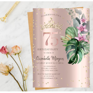 Tropische Blumen Diamanten Roségold 75. Geburtstag Einladung