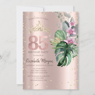 Tropische Blumen Diamanten Roségold 85. Geburtstag Einladung