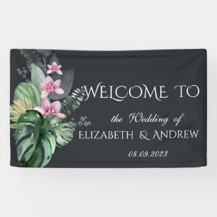 Tropische Blumen Dunkle Hochzeit Banner