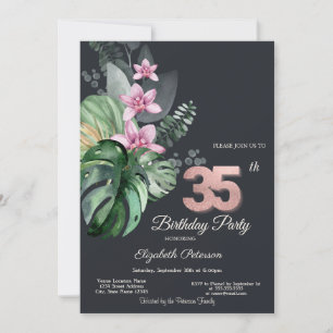 Tropische Blumen Dunkler 35. Geburtstag Einladung