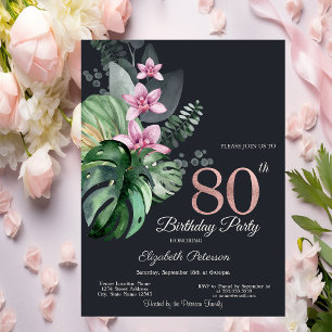 Tropische Blumen Dunkler 80. Geburtstag Einladung