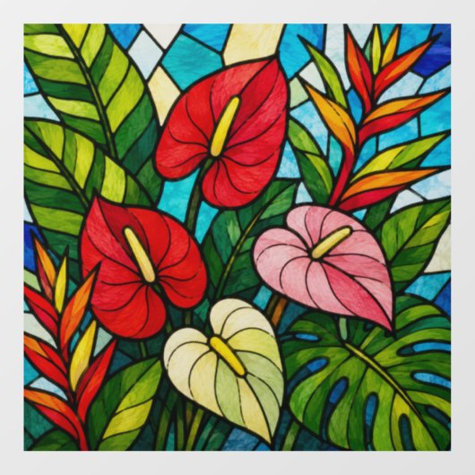 Tropische Blumen Fensteraufkleber (Blatt)