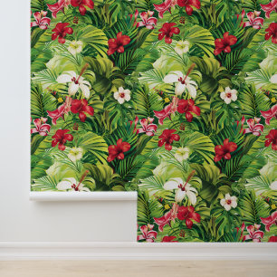 Tropische Blumen florale Blätter Blatt Grün  Tapete