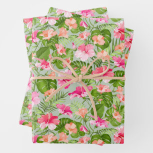 Tropische Blumen Foliage Geschenkpapier Set