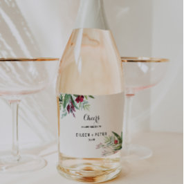 Tropische Blumen Frische Pasta machen Schaumweinetikett