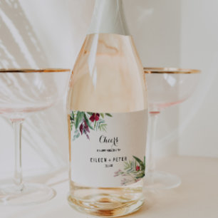 Tropische Blumen Frische Pasta machen Schaumweinetikett