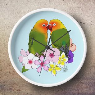 Tropische Blumen für Liebesvögel Uhr