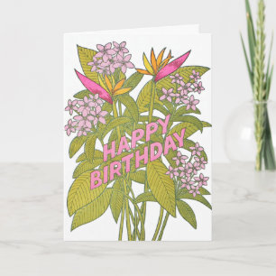 Tropische Blumen Geburtstags-Letterpress-Karte Karte