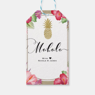Tropische Blumen Goldene Ananas Chic  MAHALO ALOHA Geschenkanhänger