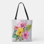 Tropische Blumen Graues Holz Personalisierte AOP Tasche (Rückseite)