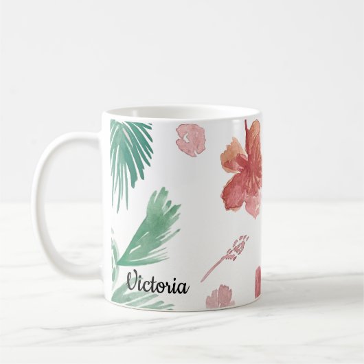 Tropische Blumen Hand-Wasserfarbe Mutternname Kaffeetasse (Links)