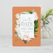 tropische Blumen in Rosa, aquamarin und orchid Save The Date (Stehend Vorderseite)