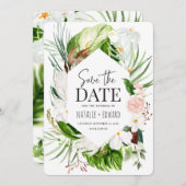 tropische Blumen in Rosa, aquamarin und orchid Save The Date (Vorne/Hinten)