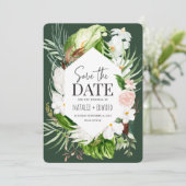 tropische Blumen in Rosa, aquamarin und orchid Save The Date (Stehend Vorderseite)