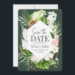 tropische Blumen in Rosa, aquamarin und orchid Save The Date<br><div class="desc">Rosa,  aquamarin und orchid tropisches Design. Schöner moderner Skripttext. Teil einer Sammlung.</div>