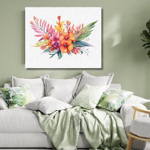 Tropische Blumen in Rosa Pfirsich Gelb Orange  Leinwanddruck