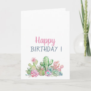 Tropische Blumen Kaktus Geburtstag Karte
