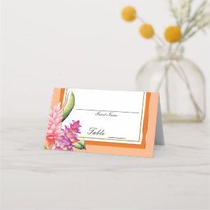 Tropische Blumen-Koralle Orange Tisch Sitznummer Platzkarte