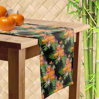 Tropische Blumen Kürbisse Thanksgiving Mittelgroßer Tischläufer