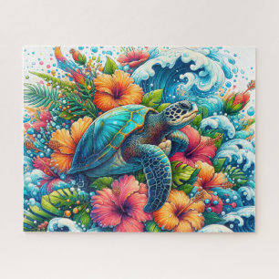 Tropische Blumen Meeresschildkröte Puzzle