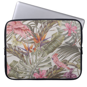 Tropische Blumen, Palmwedel, Paradiesvogel Laptopschutzhülle