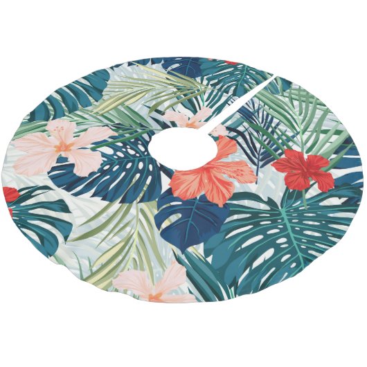 Tropische Blumen Polyester Weihnachtsbaumdecke (Schrägansicht)