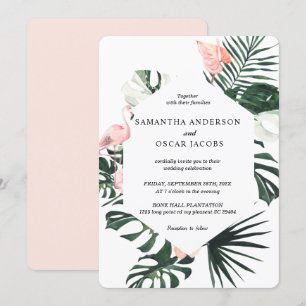 Tropische Blumen & rosa Flamingo Schönheit Einladung