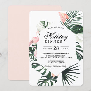 Tropische Blumen & rosa Flamingo Schönheit Einladung