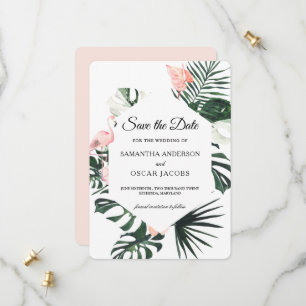 Tropische Blumen & Rosa Flamingo Schönheit Save The Date