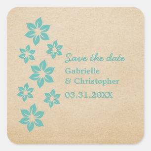 Tropische Blumen Save-the-Date-Aufkleber, Aqua Quadratischer Aufkleber