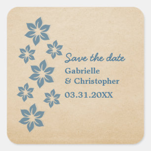 Tropische Blumen Save-the-Date-Aufkleber, Blau Quadratischer Aufkleber
